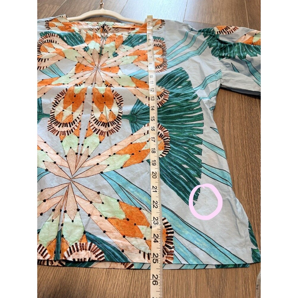 Tuckernuck OLIPHANT Tropical Florals Balloon Sleeve Boho Coastal Blouse Top Sz L - Picture 9 of 10